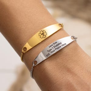 Custom Emergency Bracelet, Adjustable Medical ID Bracelet Women, Elegant Diabetic & Allergy Medical Alert Bracelet, Medic Conditions Jewelry