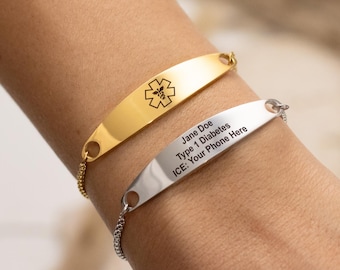 Custom Emergency Bracelet, Adjustable Medical ID Bracelet Women, Elegant Diabetic & Allergy Medical Alert Bracelet, Medic Conditions Jewelry