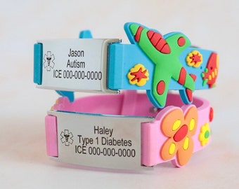 Kids emergency bracelet, personalized medical alert bracelet for kids, allergy bracelet, diabetic, autism & kids medical ID bracelet