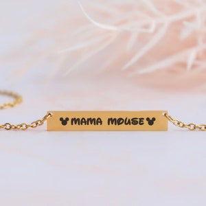Custom Mama Mouse Necklace, disney necklace for women, personalized bar necklace, disney wedding, horizontal bar necklace, disney jewelry image 1