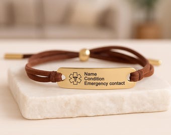 Emergency Bracelet, Medical ID Bracelet Women, Diabetic Bracelet, Cord Medical Alert Bracelet, Autism Bracelet, Allergy Bracelet