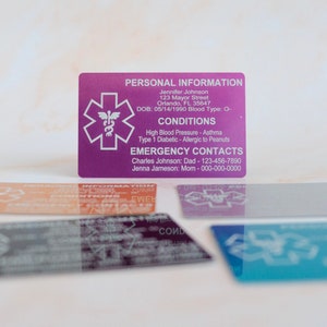 Medical Card ID for Wallet, Aluminum Custom Engraved Emergency Contact ...