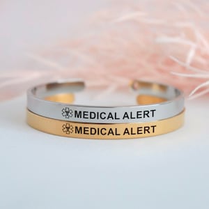 Medical Alert Bracelet Women Personalized Emergency Bracelet Alert Elderly Diabetic Medical Id Bracelet Woman Medical ID Cuff Etsy