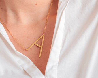 Large Initial Necklace Gold Initial 