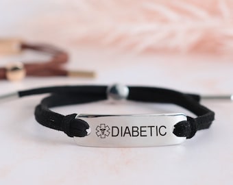 Personalized emergency bracelet, medical Id bracelet women, diabetic bracelet, cord medical alert bracelet,autism bracelet, allergy bracelet