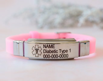 Emergency bracelet, diabetic bracelet, custom sport bracelet, medical alert bracelet woman, kids medical ID bracelet, allergy bracelet