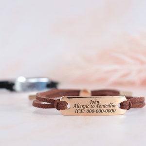 Custom diabetic bracelet, emergency bracelet, medical Id bracelet woman, cord medical alert bracelet, autism bracelet, allergy bracelet