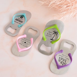 Custom flip flop bottle opener set, personalized party favors, beach personalized bottle opener wedding favor, pool summer birthday gifts