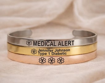 Medical Alert Bracelet Women, Personalized Emergency Bracelet, Allergy Bracelet, Diabetic, Medical ID Bracelet Woman, Medical ID Cuff