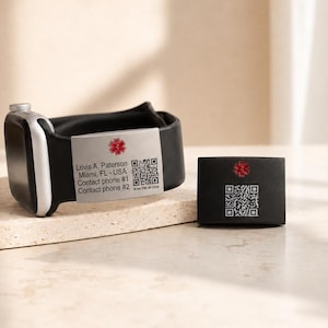 Alert Smart QR-kod ID-tagg för klockarmband, graverad Apple Watch säkerhetsmedicinsk diskret skylt, fitnesslöpar-ID för sportklocka på handleden