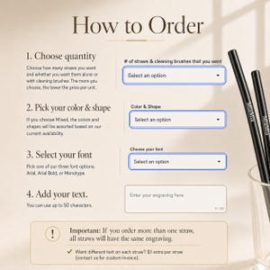 Personalized Reusable Metal Straw Set, Custom Party Favors, Wedding Guest Gift, Engraved Stainless Steel Drinking Straws, Eco Friendly Straw image 7