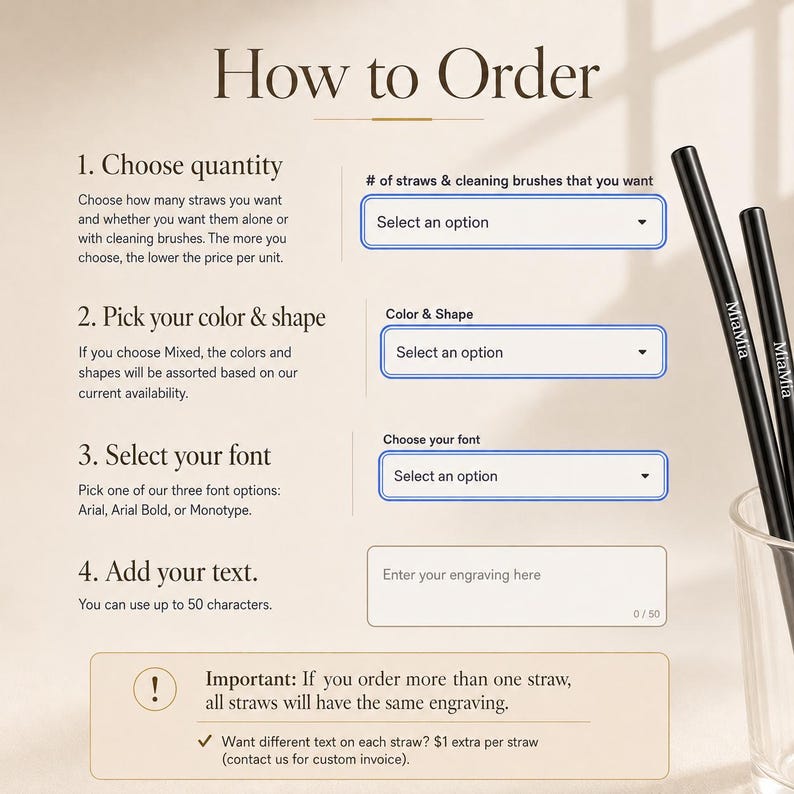 Personalized Reusable Metal Straw Set, Custom Party Favors, Wedding Guest Gift, Engraved Stainless Steel Drinking Straws, Eco Friendly Straw image 7