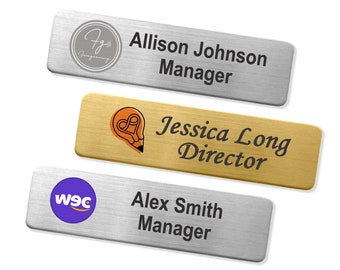 Custom Name & Logo Identification Badge, Personalized Magnetic full color tag, Clothing ID with Pin or Magnet Backing for Business Employees