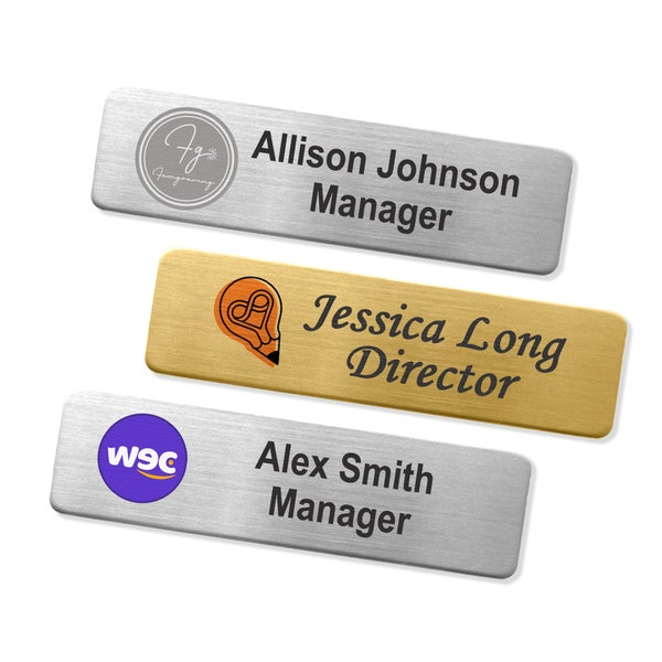 Custom Name & Logo Identification Badge, Personalized Magnetic full color tag, Clothing ID with Pin or Magnet Backing for Business Employees