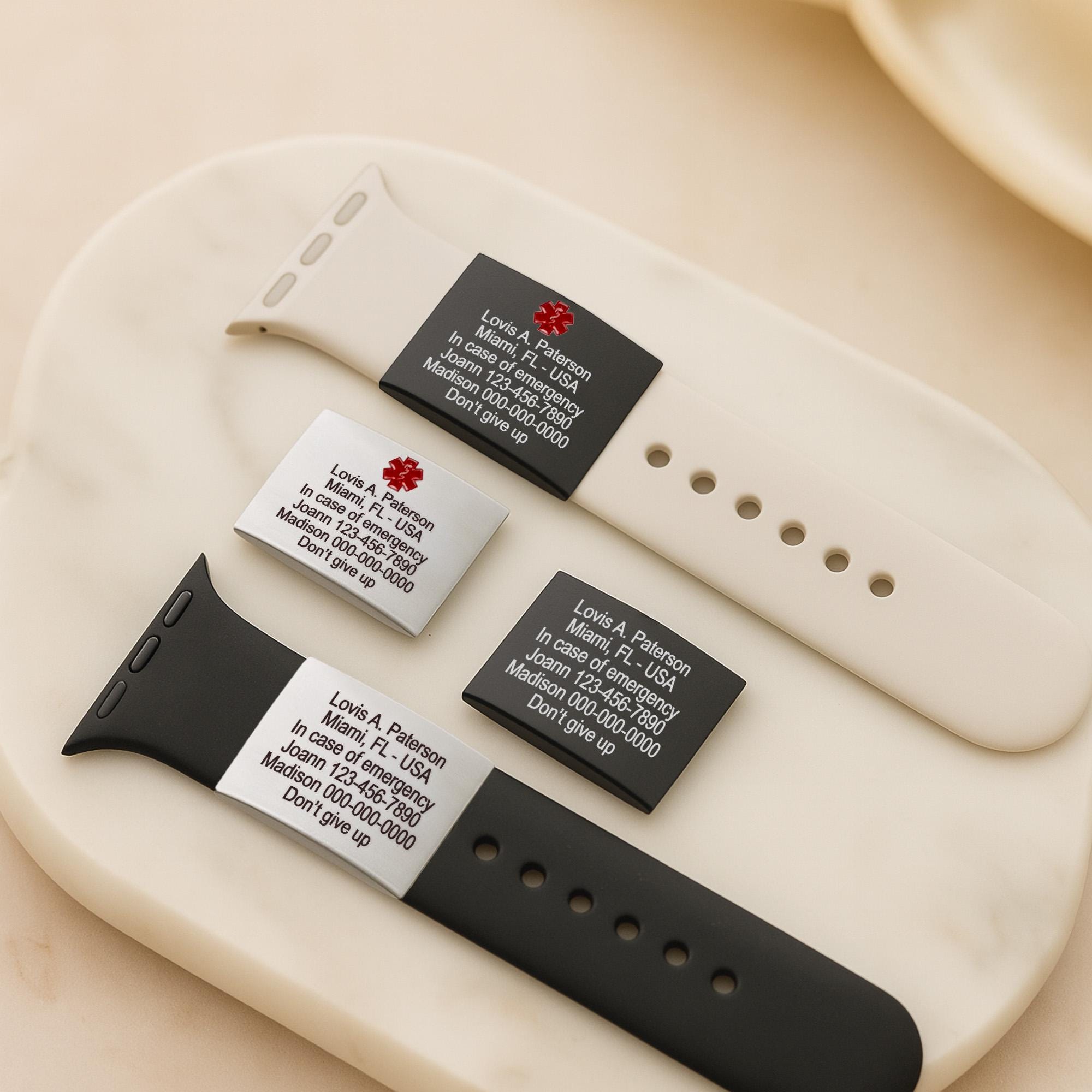 時計バンド用アラートIDタグ、刻印入りApple Watch安全プレート