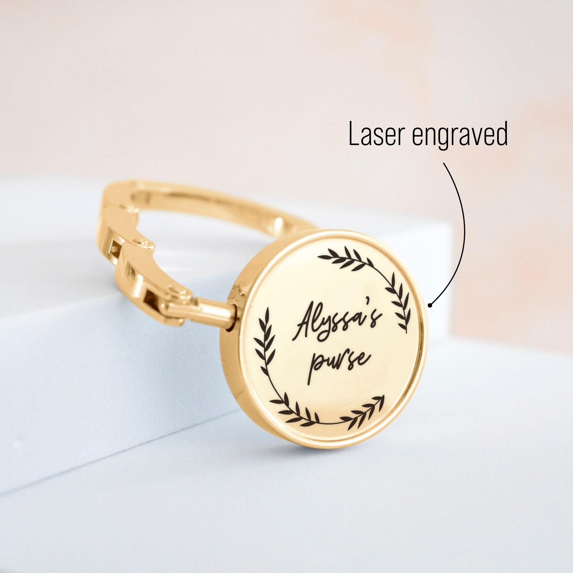 Appendi-Borsa Da Tavolo Personalizzato - Gancio Richiudibile In Metallo Con Nome, Regalo Per Donna - Foto 4