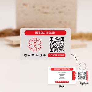 Medische ID Smart QR-code portemonneekaart, aangepaste scanbare kaart voor contact voor noodgevallen, gepersonaliseerde waarschuwingskaart ICE voor medische aandoeningen