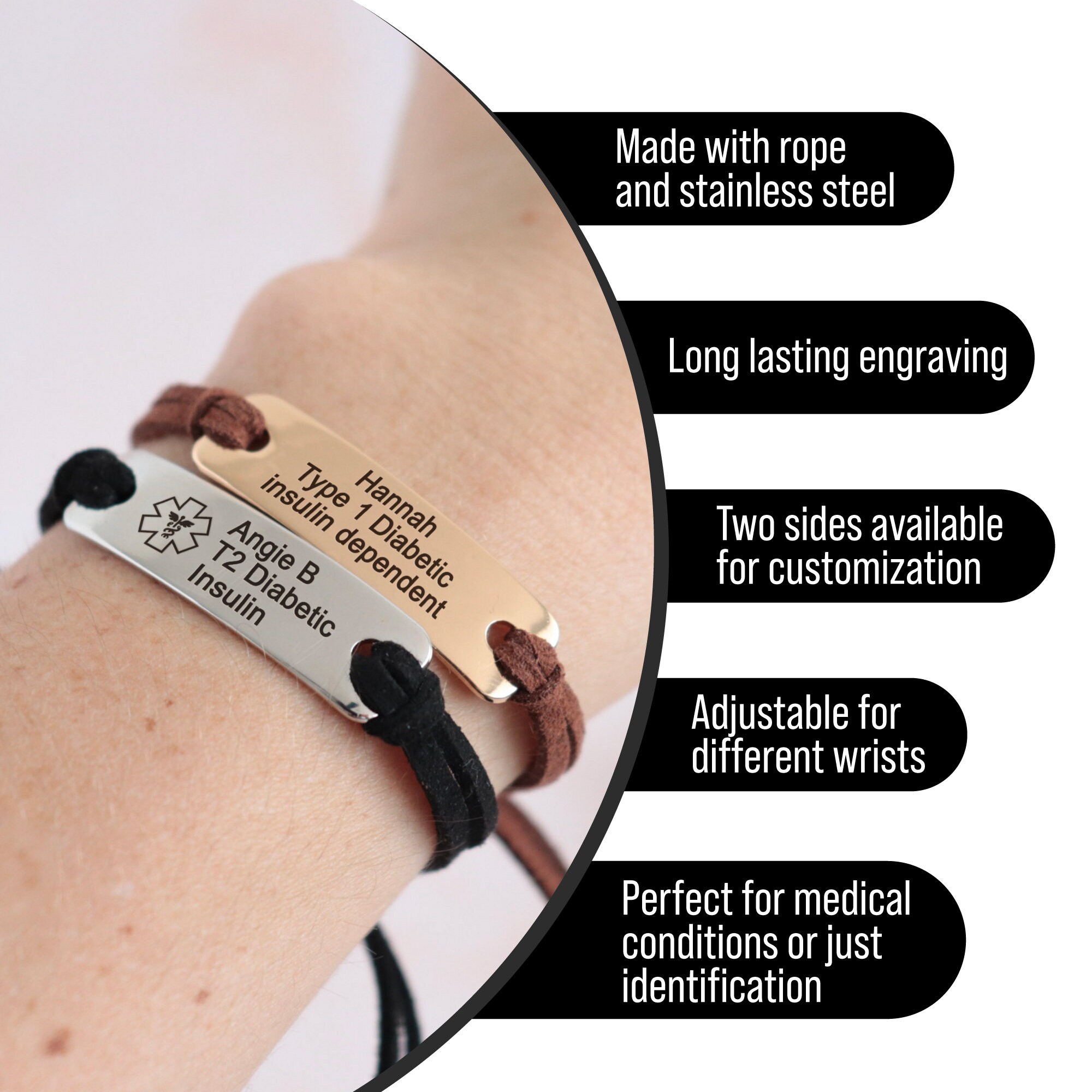 Notfallarmband, personalisiertes medizinisches Alarmarmband,  Allergiearmband, Diabetiker, medizinisches ID-Armband Frau, Kinder  medizinische ID