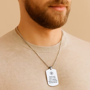 Medical ID Dog Tag Necklace, Custom Engraved Medical Alert Necklace For Men & Women, Military Army ID Necklace, Emergency Awareness Jewelry