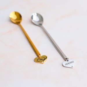 Set Custom Engraved Spoons For Tea, Desserts, Coffee & Peanut Butter Personalized Stamped Metal Heart Name Spoon Silverware For Table Decor
