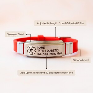 Emergency Bracelet, Personalized Sport Bracelet, Allergy Bracelet, Medical Alert Bracelet Women, Autism Bracelet, Kids Medical ID Bracelet image 2