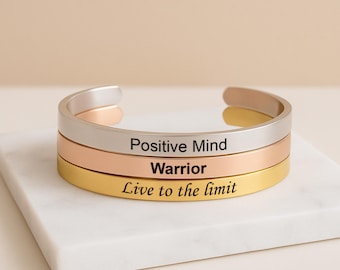 Personalisierte Edelstahl Mantra Armband, Inspirational & Motivation Armreif mit Gravur