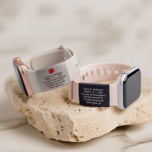 Waarschuwing ID-tag voor horlogeband, gegraveerde Apple Watch-veiligheidsplaat, fitnessrunners ID-tag voor sportsmartwatch, medische tag voor polsband