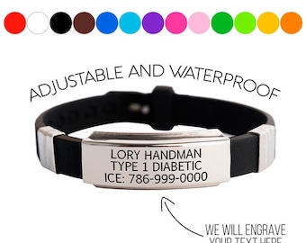 IDtagged Adjustable Nylon Medical Alert ID Bracelet Polished Stainless Steel Tag IDtagged Adjustable Nylon Medical Alert ID Bracelet Polished Stainless Steel Tag