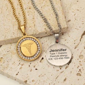 Medical ID Necklace for Women, Custom Medical Alert Elegant Necklace, Emergency Awareness Jewelry, Safety Engraved Nameplate Necklace