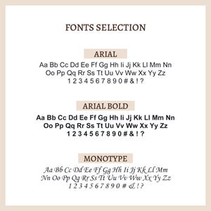 Puede incluir: Una gu&iacute;a visual de diferentes estilos de fuente, incluyendo Arial, Arial Bold y Monotype. La imagen muestra el alfabeto en may&uacute;sculas y min&uacute;sculas, junto con n&uacute;meros y s&iacute;mbolos.