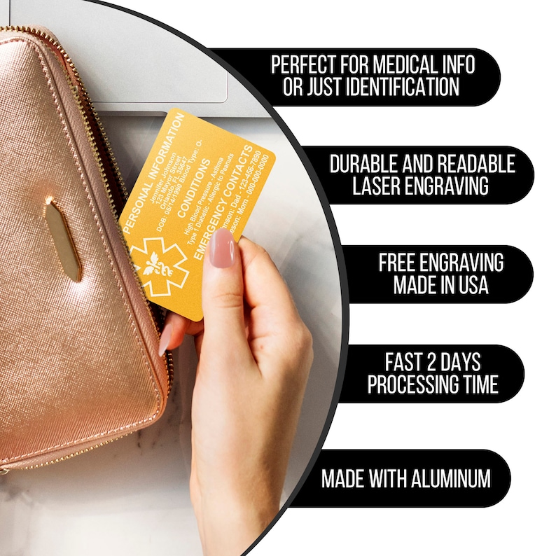 Medical ID Card for Wallet Aluminum Custom Engraved Emergency Etsy