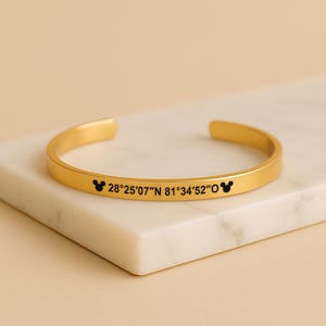 Custom Engraved Disney Bracelet, Magic Kingdom Coordinates, Disney Jewelry