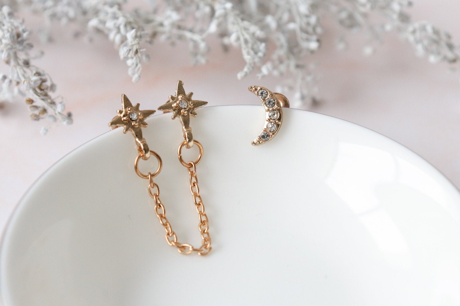 Stars and Moon Earrings Double Piercing Earring Asymmetrical - Etsy