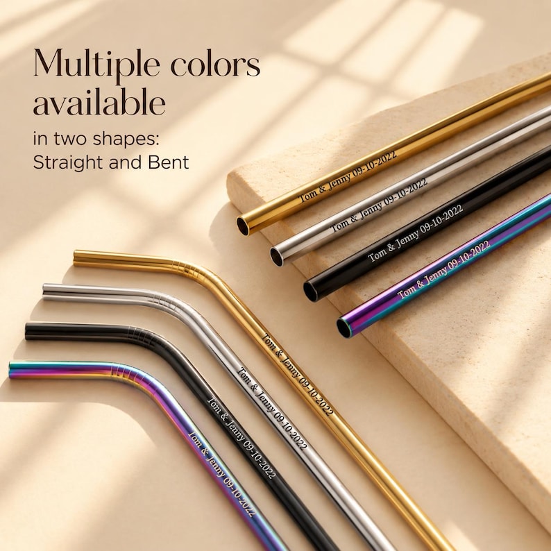 Personalized Reusable Metal Straw Set, Custom Party Favors, Wedding Guest Gift, Engraved Stainless Steel Drinking Straws, Eco Friendly Straw image 4