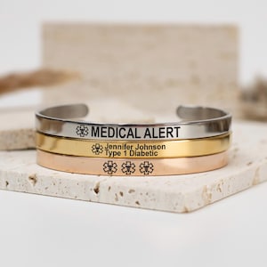 Medical Alert Bracelet Women, Personalized Emergency Bracelet, Allergy Bracelet, Diabetic, Medical ID Bracelet Woman, Medical ID Cuff