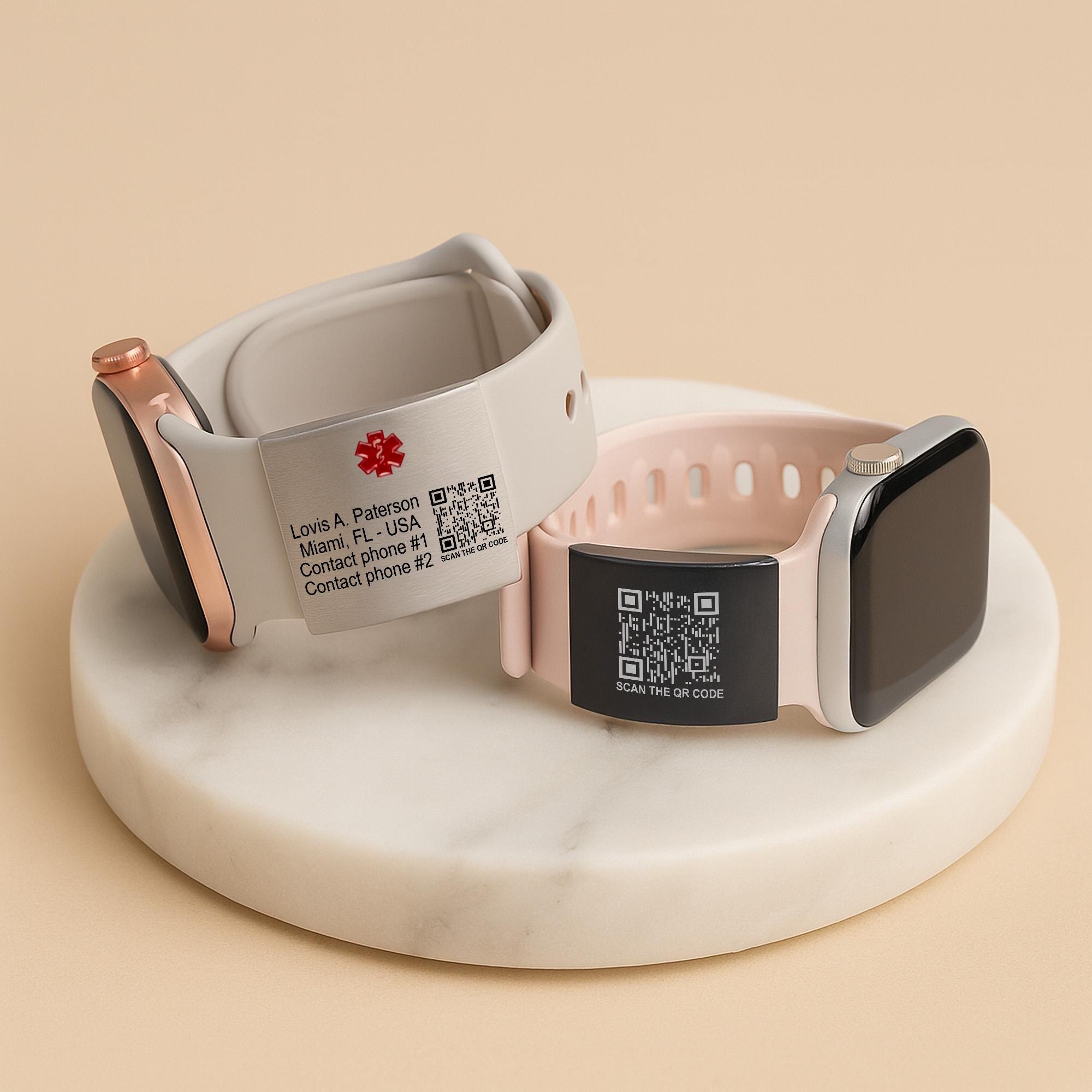 Medical Alert QR Code ID Tag for Watch Band, Engraved Apple Watch  display picture 1