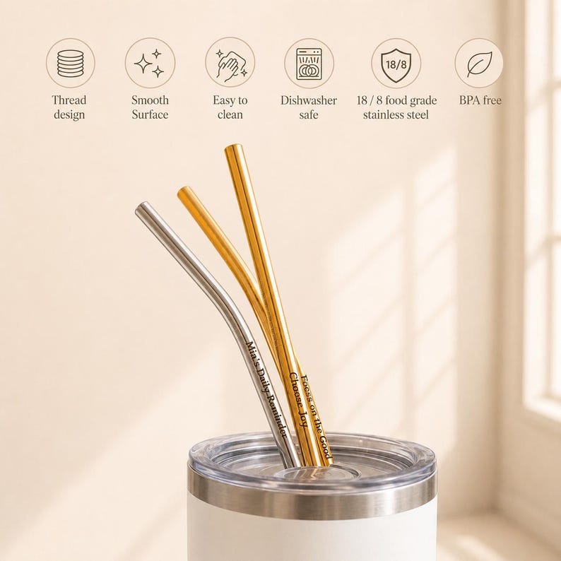 Personalized Reusable Metal Straw Set, Custom Party Favors, Wedding Guest Gift, Engraved Stainless Steel Drinking Straws, Eco Friendly Straw image 2