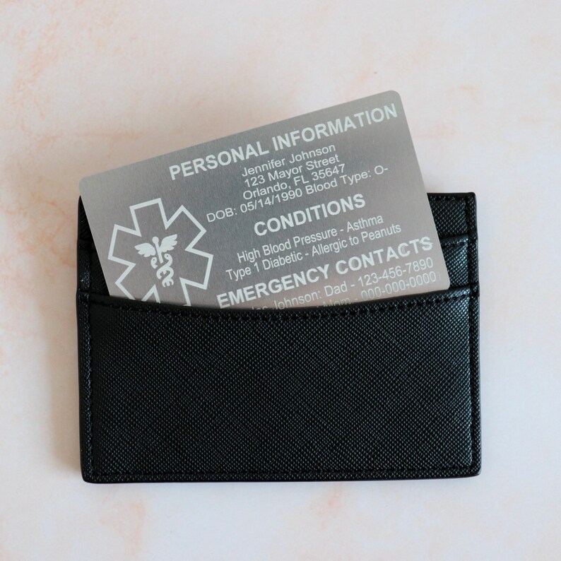 Medical ID Card for Wallet Aluminum Custom Engraved Emergency Etsy
