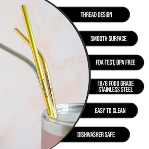 Personalized reusable metal straw set, custom party favors, wedding guest gift, engraved stainless steel drinking straws, eco friendly straw image 3