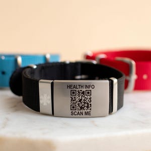 Pulseira de emergência inteligente com código QR, pulseira de alerta médico de segurança digitalizável personalizada, para alergia, diabetes, pulseira discreta para mulheres, homens e crianças