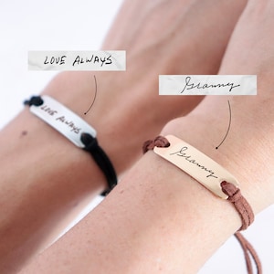 Pulseira de corda personalizada escrita à mão para mulheres, pulseira de cordão memorial personalizada, joia exclusiva, presente de lembrança gravado para entes queridos
