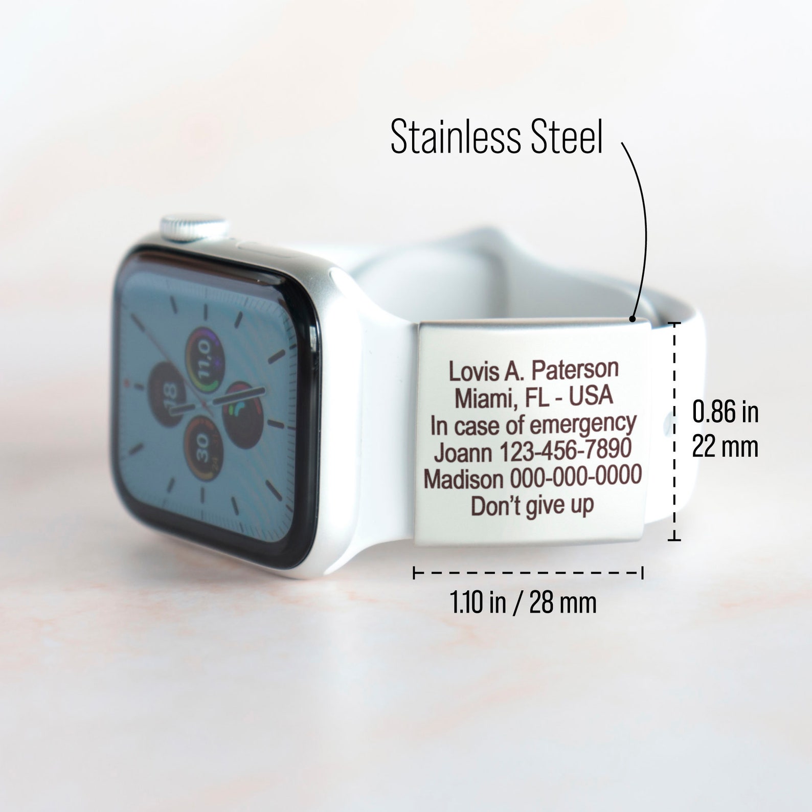 Alert ID Tag for Watch Band Engraved Apple Watch Safety Etsy