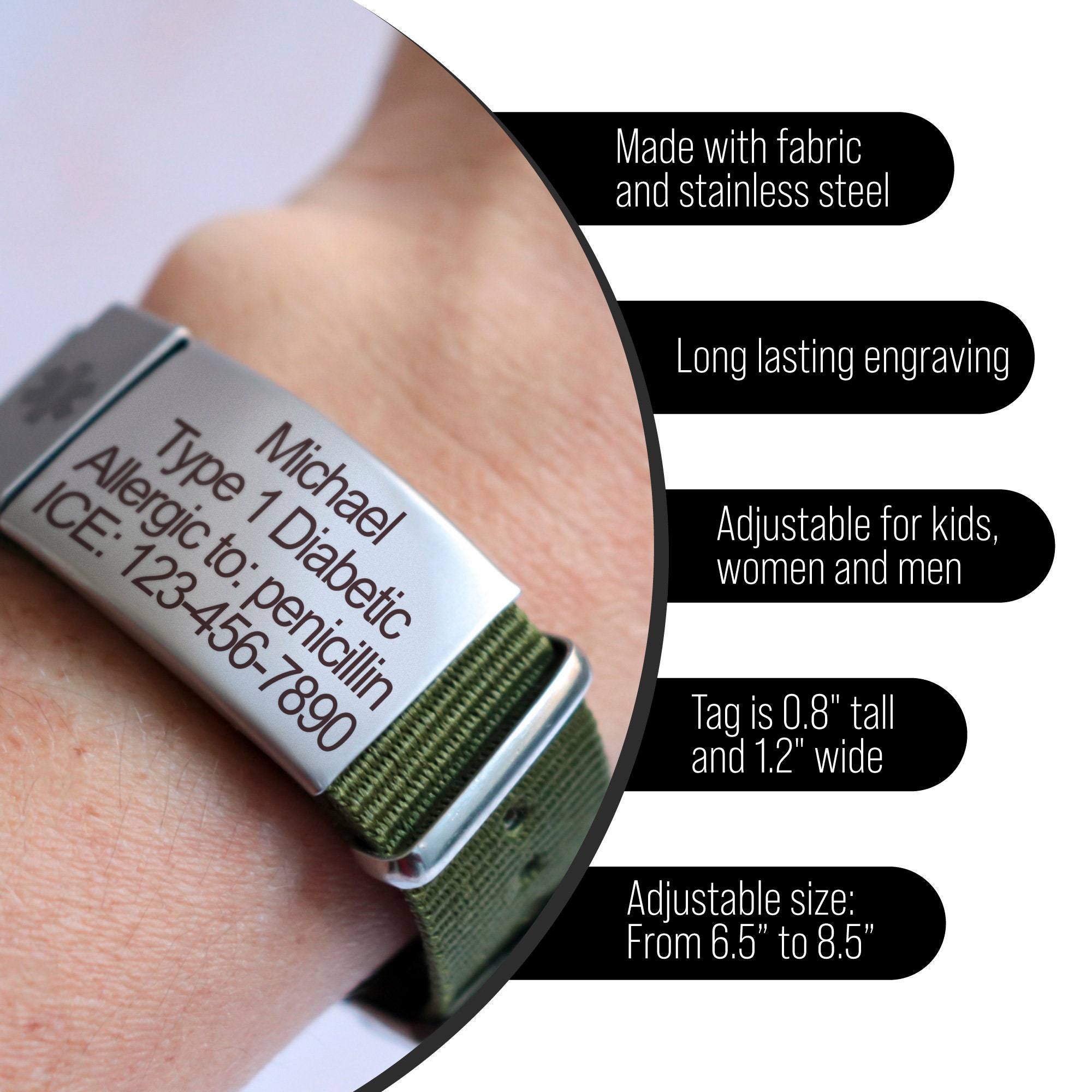 Emergency bracelet, personalized medical alert bracelet, allergy bracelet, diabetic, medical Id bracelet woman, kids medical ID bracelet