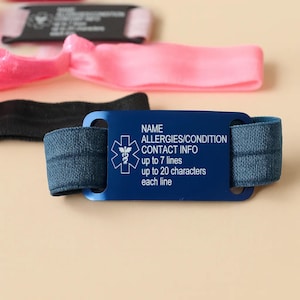 Elastic Medical ID Bracelet Woman, Kids & Men, Medical Alert Bracelet, Emergency Bracelet, Allergy Bracelet, Diabetic Bracelet, Custom ID