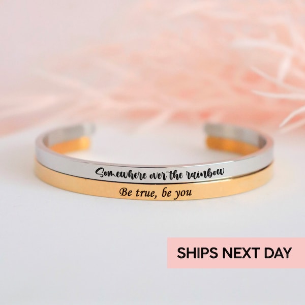 Bracelet barre personnalisé, bracelet message gravé inspirant personnalisé, bracelet mot personnalisé, manchette phrase motivante à message caché