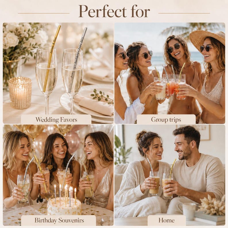 Personalized Reusable Metal Straw Set, Custom Party Favors, Wedding Guest Gift, Engraved Stainless Steel Drinking Straws, Eco Friendly Straw image 8