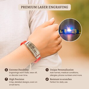 Emergency Bracelet, Personalized Sport Bracelet, Allergy Bracelet, Medical Alert Bracelet Women, Autism Bracelet, Kids Medical ID Bracelet image 4