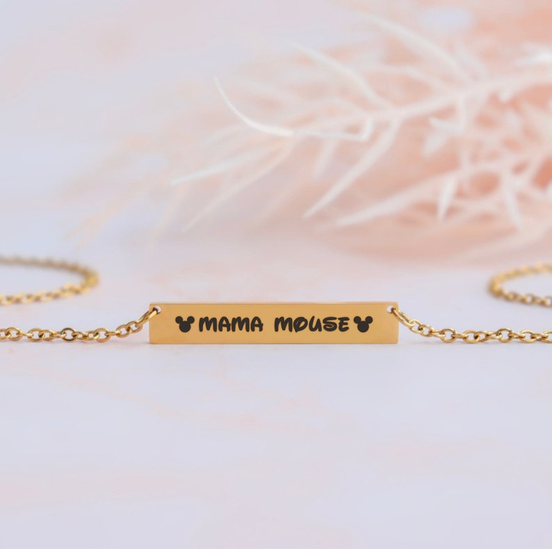 Custom Mama Mouse Necklace, disney necklace for women, personalized bar necklace, disney wedding, horizontal bar necklace, disney jewelry image 1