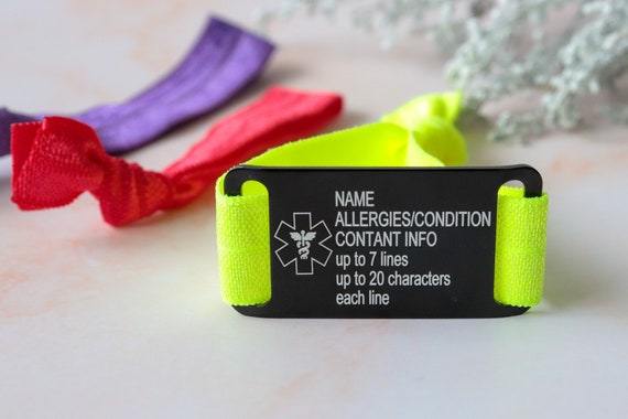 Elastic Medical ID Bracelet Medical Alert Bracelet Woman Kid ID Bracelet Personalized Allergy Bracelet Diabetic Bracelet Autism Etsy