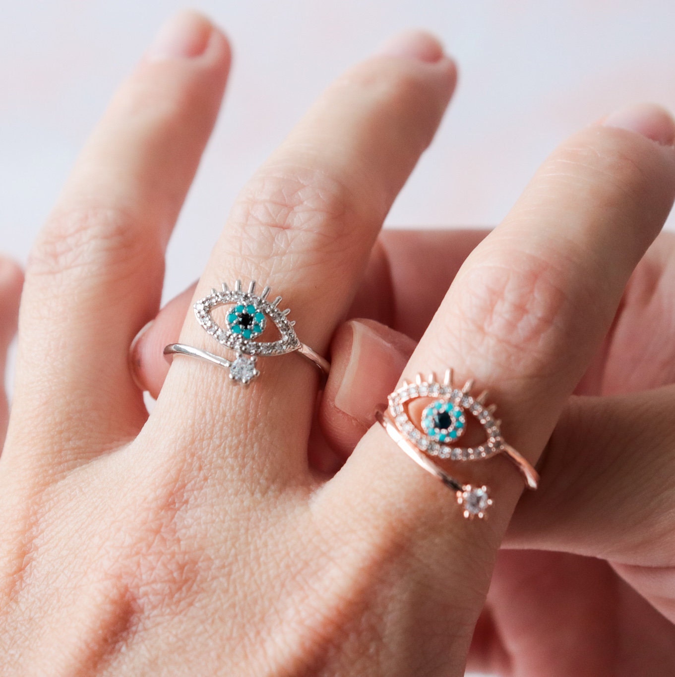 14K Rose Gold Diamond Evil Eye Ring (Small) – Maurice's Jewelers